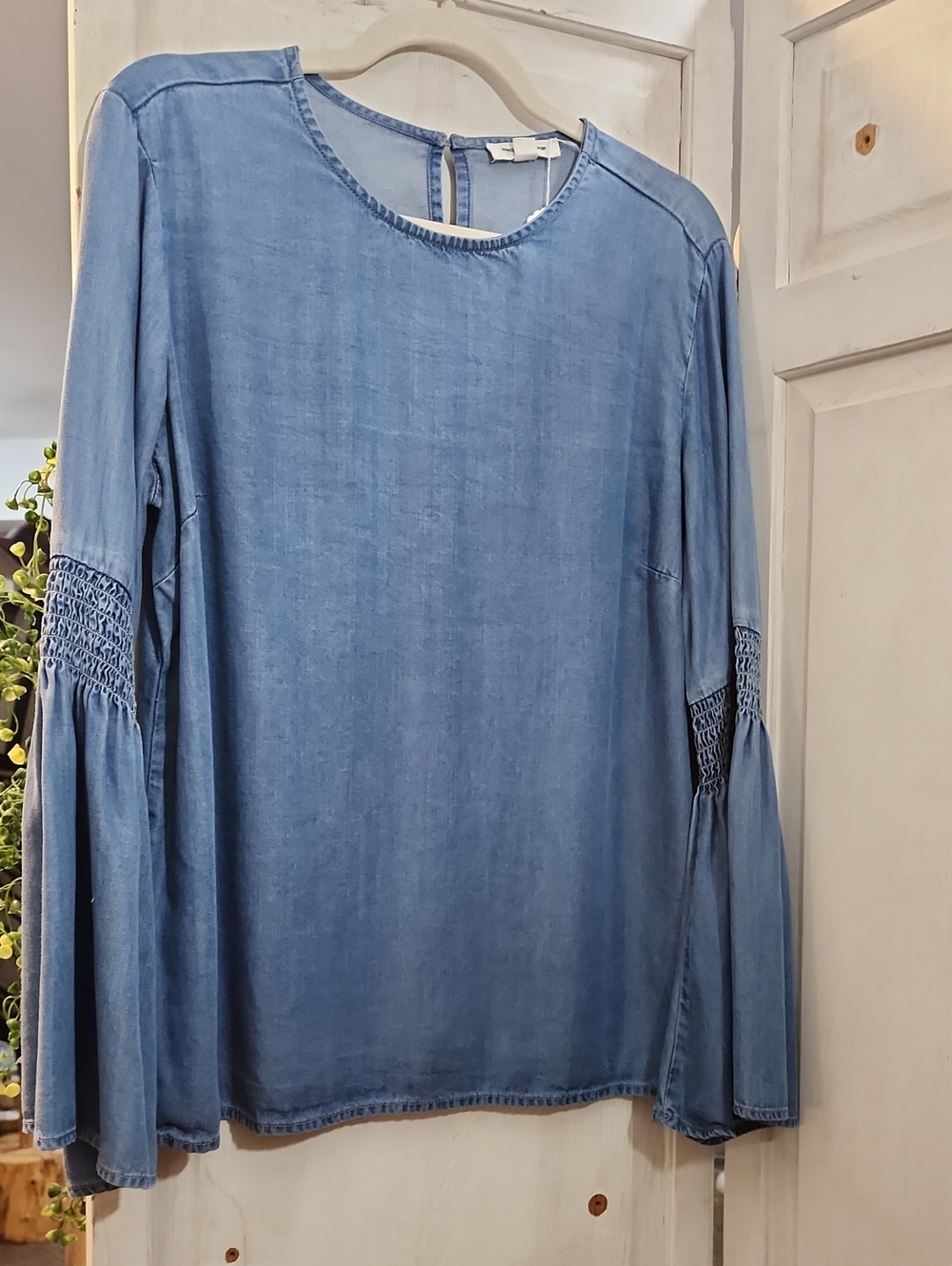 beachlunchlounge Light Blue Smocked Bell-Sleeve Top